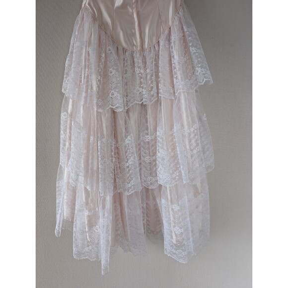 Vintage FLIRTATIONS 80s Prom Dress M Pink Satin Lace Strapless Union ILGWU USA - Picture 13 of 13